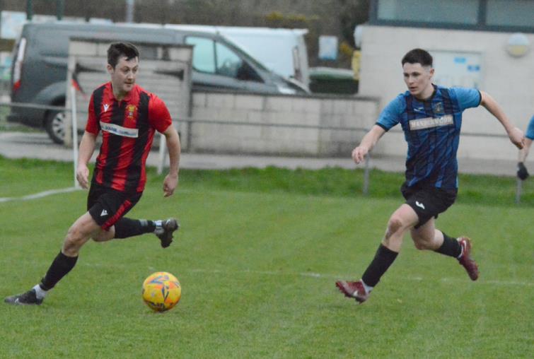 Midfield maestro Rhys Jones bagged two stunning second half goals for Goodwick. Picture Gordon Thomas